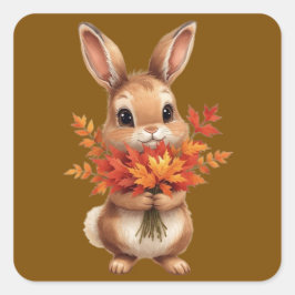 ​Schattigee herfstkonijn met Herfst Flowers Sticke Vierkante Sticker