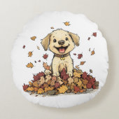 Schattigee herfstpuppy rond kussen (Voorkant)
