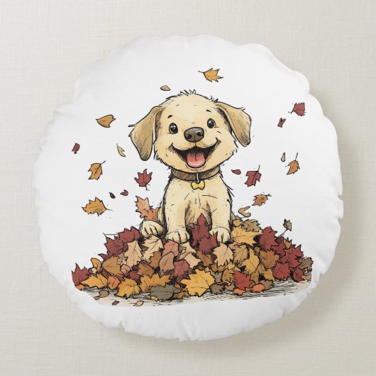 Schattigee herfstpuppy rond kussen (Voorkant)