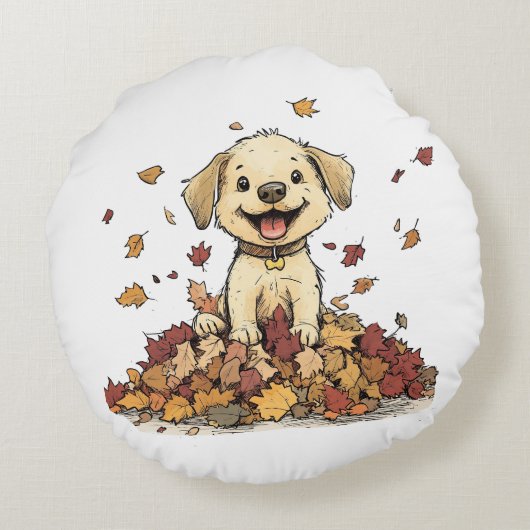 Schattigee herfstpuppy rond kussen (Achterkant)