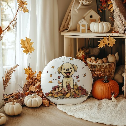 Schattigee herfstpuppy rond kussen