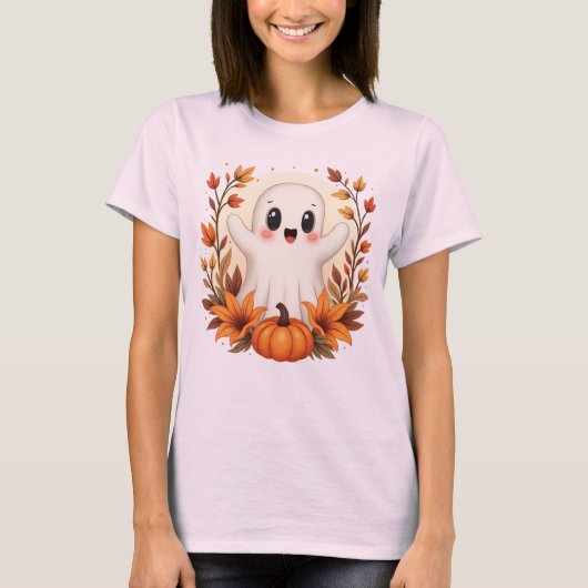 Schattigee herfstspookpompoen t-shirt (Voorkant)
