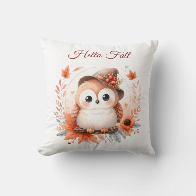 Schattigee herfstuil op een tak kussen (Voorkant)