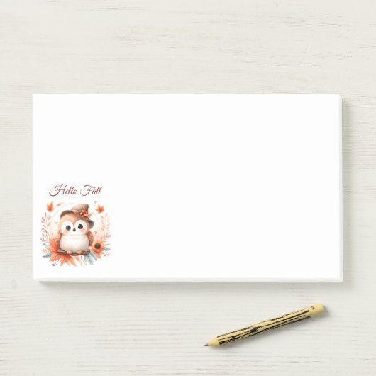 Schattigee herfstuil op een tak post-it® notes (Op bureau)