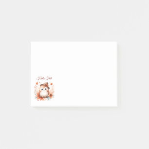 Schattigee herfstuil op een tak post-it® notes