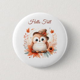 Schattigee herfstuil op een tak ronde button 5,7 cm