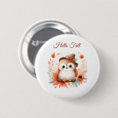 Schattigee herfstuil op een tak ronde button 5,7 cm (Voorkant /achterkant)