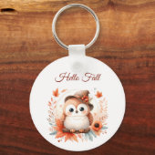 Schattigee herfstuil op een tak sleutelhanger (Achterkant)