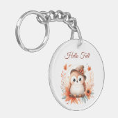 Schattigee herfstuil op een tak sleutelhanger (Voorkant Links)