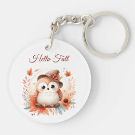 Schattigee herfstuil op een tak sleutelhanger