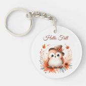 Schattigee herfstuil op een tak sleutelhanger (Voorkant)