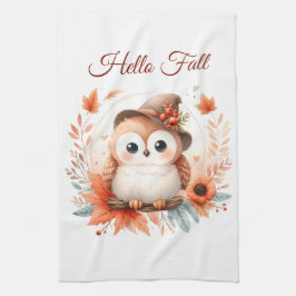 Schattigee herfstuil op een tak theedoek