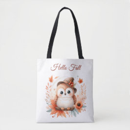 Schattigee herfstuil op een tak tote bag
