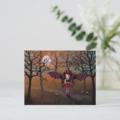 Schattigee herfstvampier en zwarte kat briefkaart (Staand voorkant)