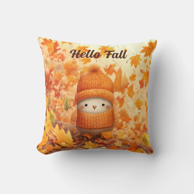 Schattigee herfstvogel gekleed voor Herfst Kussen (Voorkant)