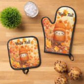 Schattigee herfstvogel gekleed voor Herfst Ovenwant & Pannenlap Set (Top down)