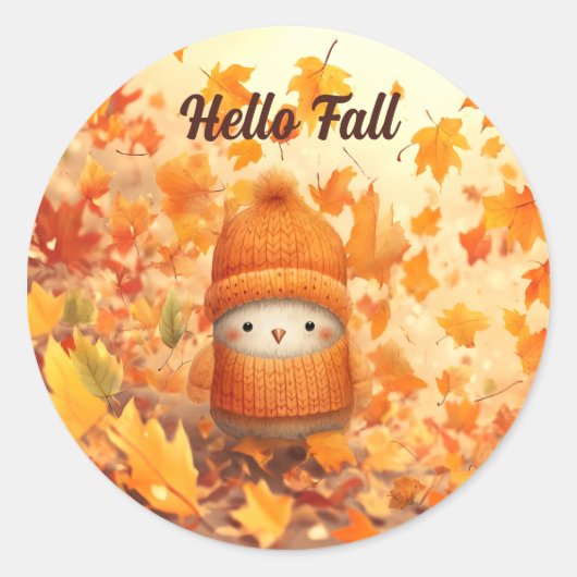 Schattigee herfstvogel gekleed voor Herfst Ronde Sticker (Voorkant)