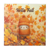Schattigee herfstvogel gekleed voor Herfst Tegeltje (Voorkant)