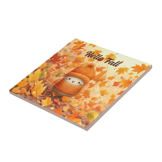 Schattigee herfstvogel gekleed voor Herfst Tegeltje (Zijkant)