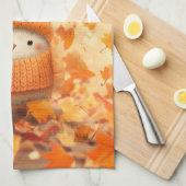 Schattigee herfstvogel gekleed voor Herfst Theedoek (Quarter Fold)