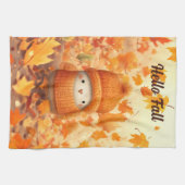 Schattigee herfstvogel gekleed voor Herfst Theedoek (Horizontaal)