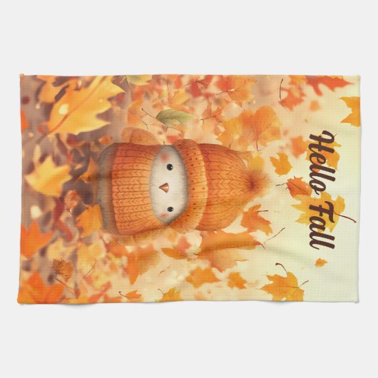 Schattigee herfstvogel gekleed voor Herfst Theedoek (Horizontaal)