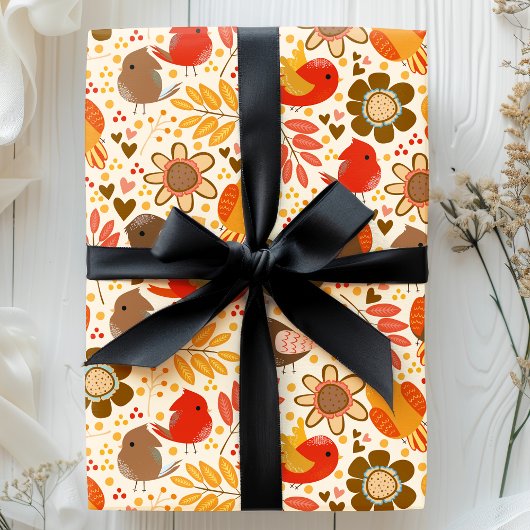 Schattigee herfstvogels en bladeren cadeaupapier