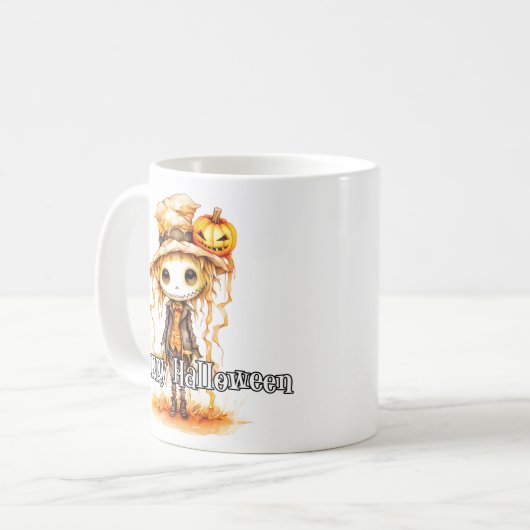 Schattigee herfstvogelverschrikker | Happy Hallowe Koffiemok (Voorkant links)