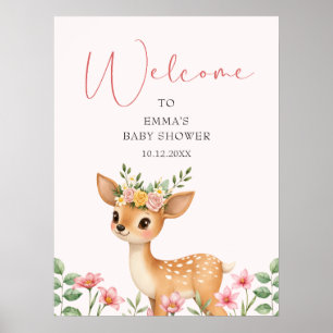 Schattigee Herten Bloemen Baby shower Baby shower  Poster