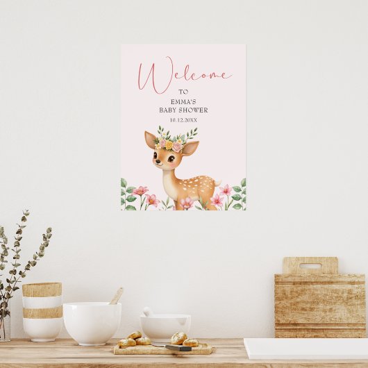Schattigee Herten Bloemen Baby shower Baby shower  Poster (Keuken)