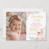 Schattigee Herten Bloemen Verjaardagsfoto Dank u k Bedankkaart (Voorkant)