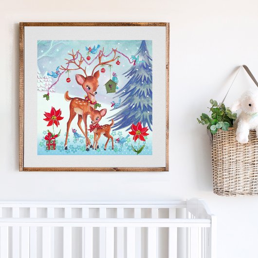 Schattigee herten Christmas Woodland Animals Poster