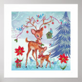 Schattigee herten Christmas Woodland Animals Poster (Voorkant)