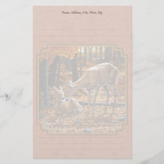 Schattigee herten Doe & Fawn Herfst Rood Briefpapier (Voorkant)