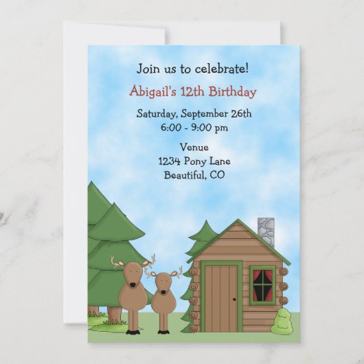 Schattigee herten en Cabin Woodland Verjaardag Kaart (Voorkant)