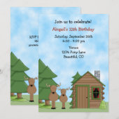 Schattigee herten en Cabin Woodland Verjaardag Kaart (Voorkant / Achterkant)
