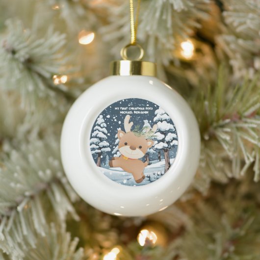 Schattigee herten gepersonaliseerde baby's eerste keramische bal ornament (Boom)
