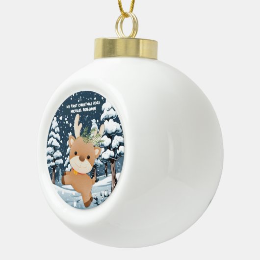 Schattigee herten gepersonaliseerde baby's eerste keramische bal ornament (Rechts)