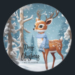 Schattigee herten in Winter Woodlands Christmas Ronde Sticker<br><div class="desc">Personaliseer deze Schattigee Herten in Winter Woodlands Christmas Classic Round Sticker met een aangepaste begroeting en familienaam.</div>