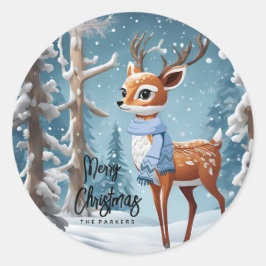 Schattigee herten in Winter Woodlands Christmas Ronde Sticker