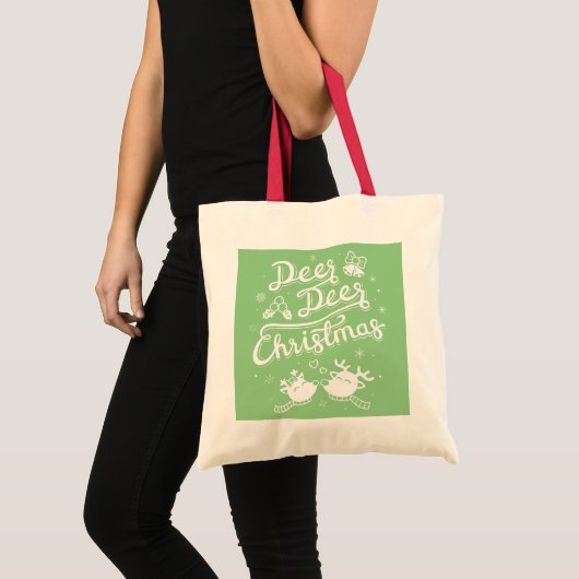 Schattigee herten Kerst Typografie Pun Canvas tas (Voorkant (product))