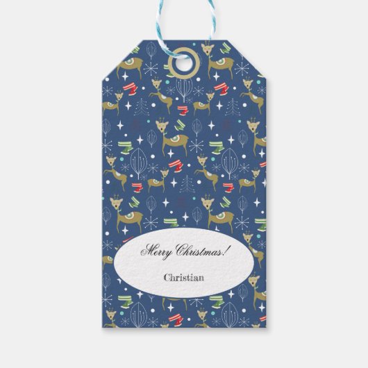 Schattigee herten met kerstbomen en sneeuwvlokken cadeaulabel (Voorkant)