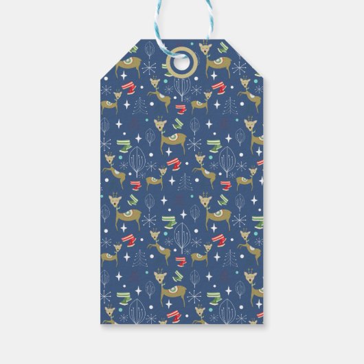 Schattigee herten met kerstbomen en sneeuwvlokken cadeaulabel (Achterkant)