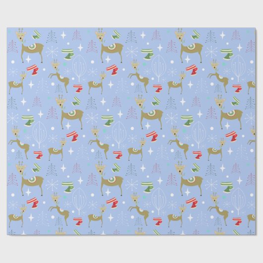 Schattigee herten met kerstbomen en sneeuwvlokken cadeaupapier (Vlak)