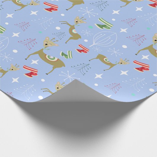 Schattigee herten met kerstbomen en sneeuwvlokken cadeaupapier (Hoek)