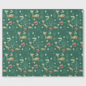 Schattigee herten met kerstbomen en sneeuwvlokken cadeaupapier (Vlak)