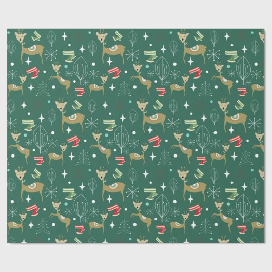 Schattigee herten met kerstbomen en sneeuwvlokken cadeaupapier (Vlak)