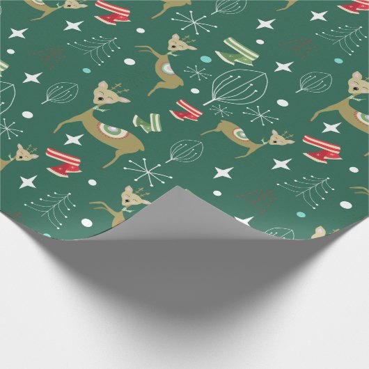 Schattigee herten met kerstbomen en sneeuwvlokken cadeaupapier (Hoek)