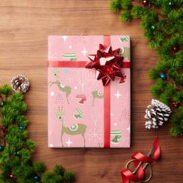 Schattigee herten met kerstbomen en sneeuwvlokken cadeaupapier