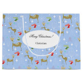 Schattigee herten met kerstbomen en sneeuwvlokken groot cadeauzakje (Voorkant)